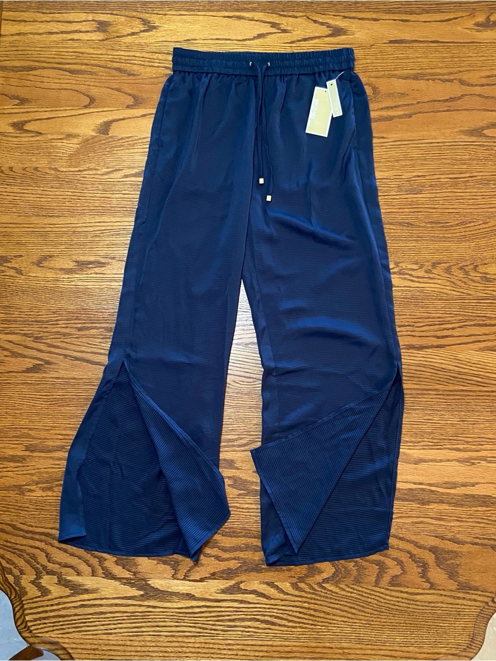 Michael Kors Midnight Blue Women's Pants Petite Medium Slit Leg Tie String Waist